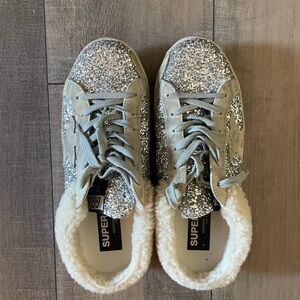 Golden goose shearling glitter sabot